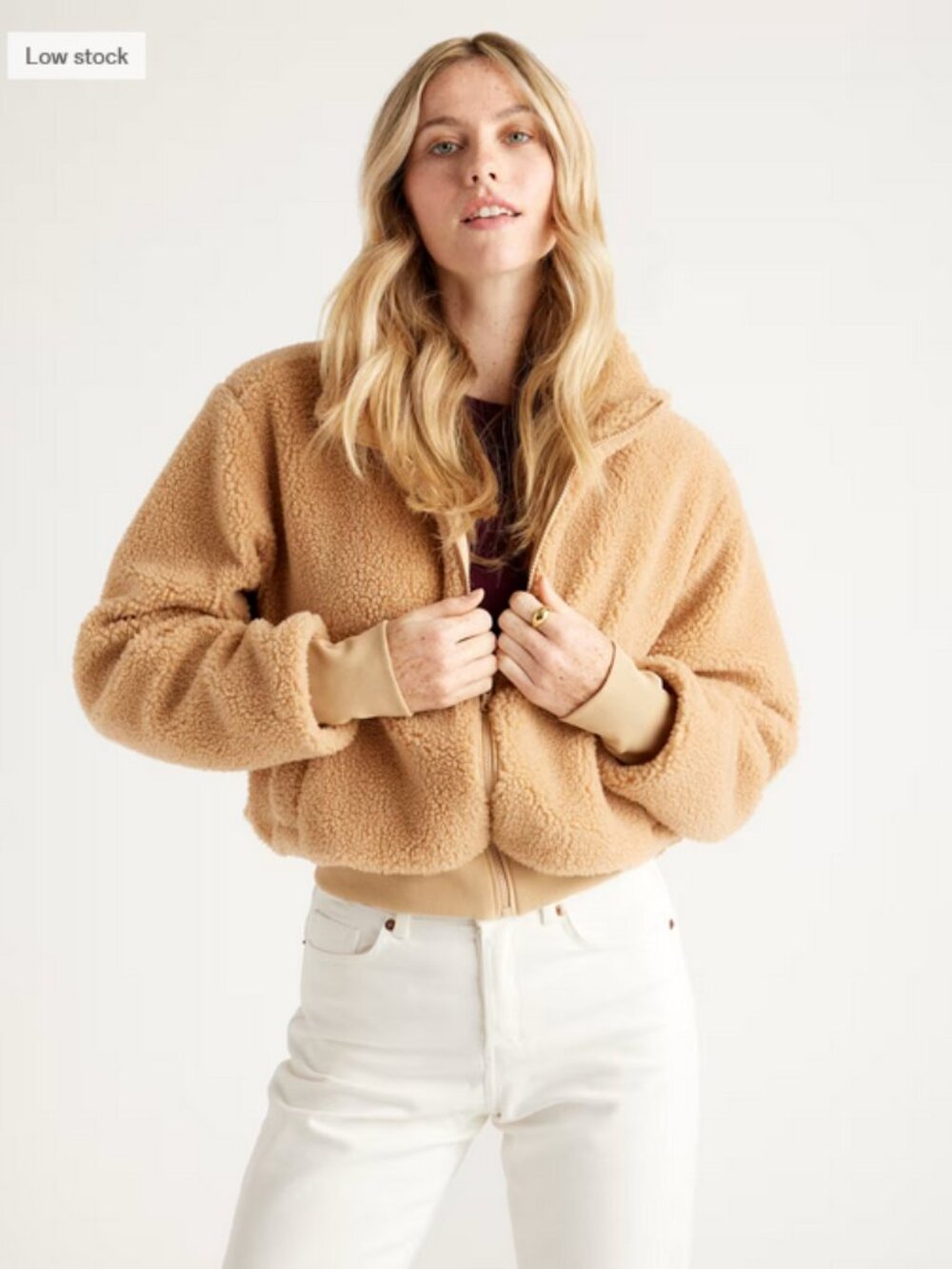 Quince Sherpa Hooded Jacket Camel Teddy Zip Cozy Oversized Small New With Tags